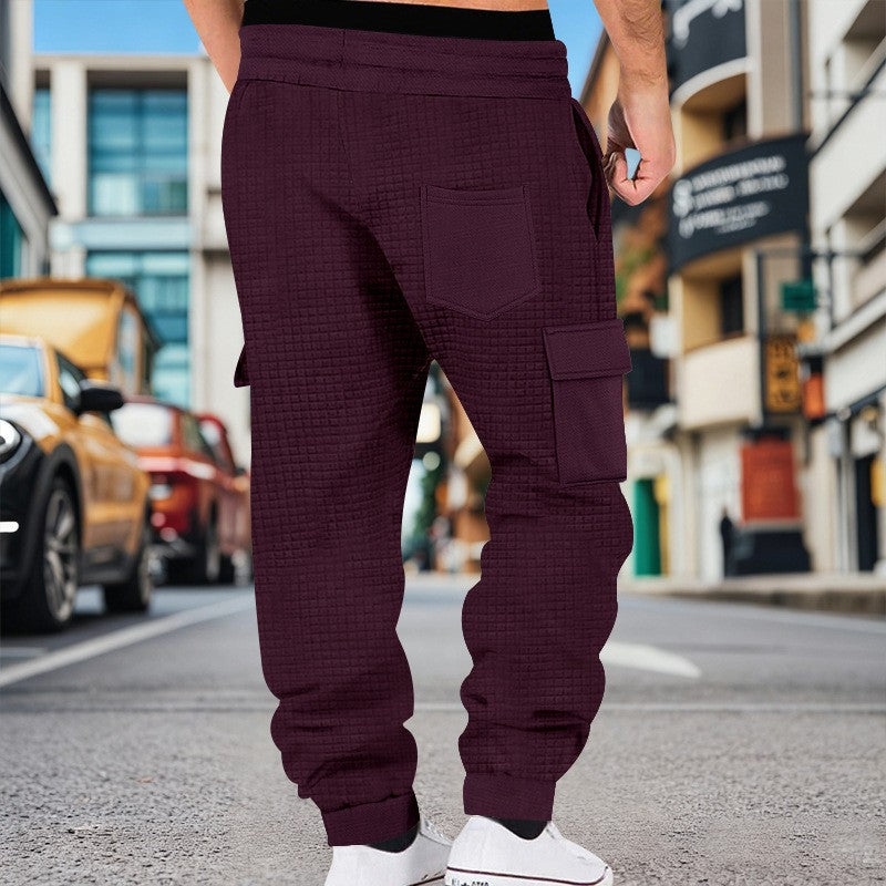 Men's Clothing  Pants Autumn Winter Fashion Casual Heavyweight Small Check Loose Jogger Sweatpants Waffles