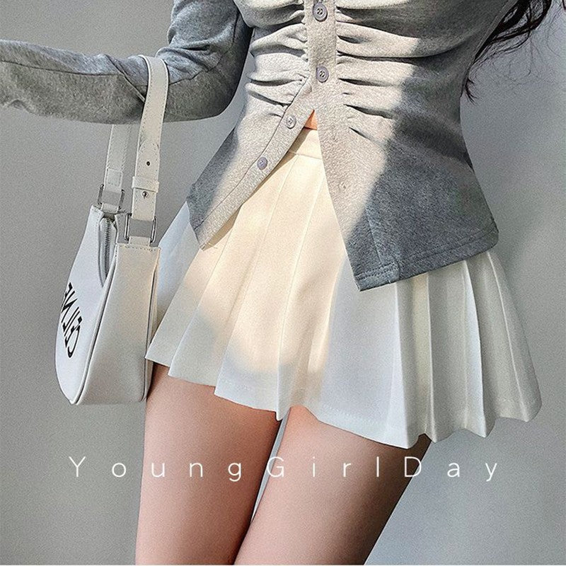 Pleated Skirt with Shorts Women Sexy High Waist Irregular White Black A-line Gyaru Tennis extreme Mini Skirt School