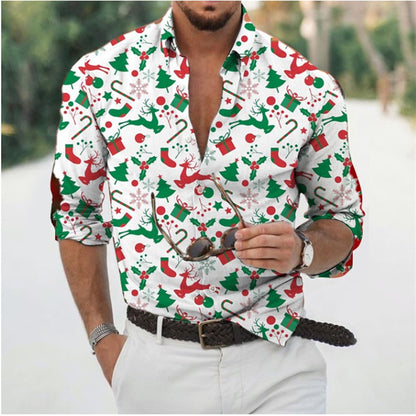 Fun Christmas Snowman Theme 3D Printed Men's Shirts Casual Long Sleeve Streetwear Tops Unisex Holiday Party Hawaiian Shirts