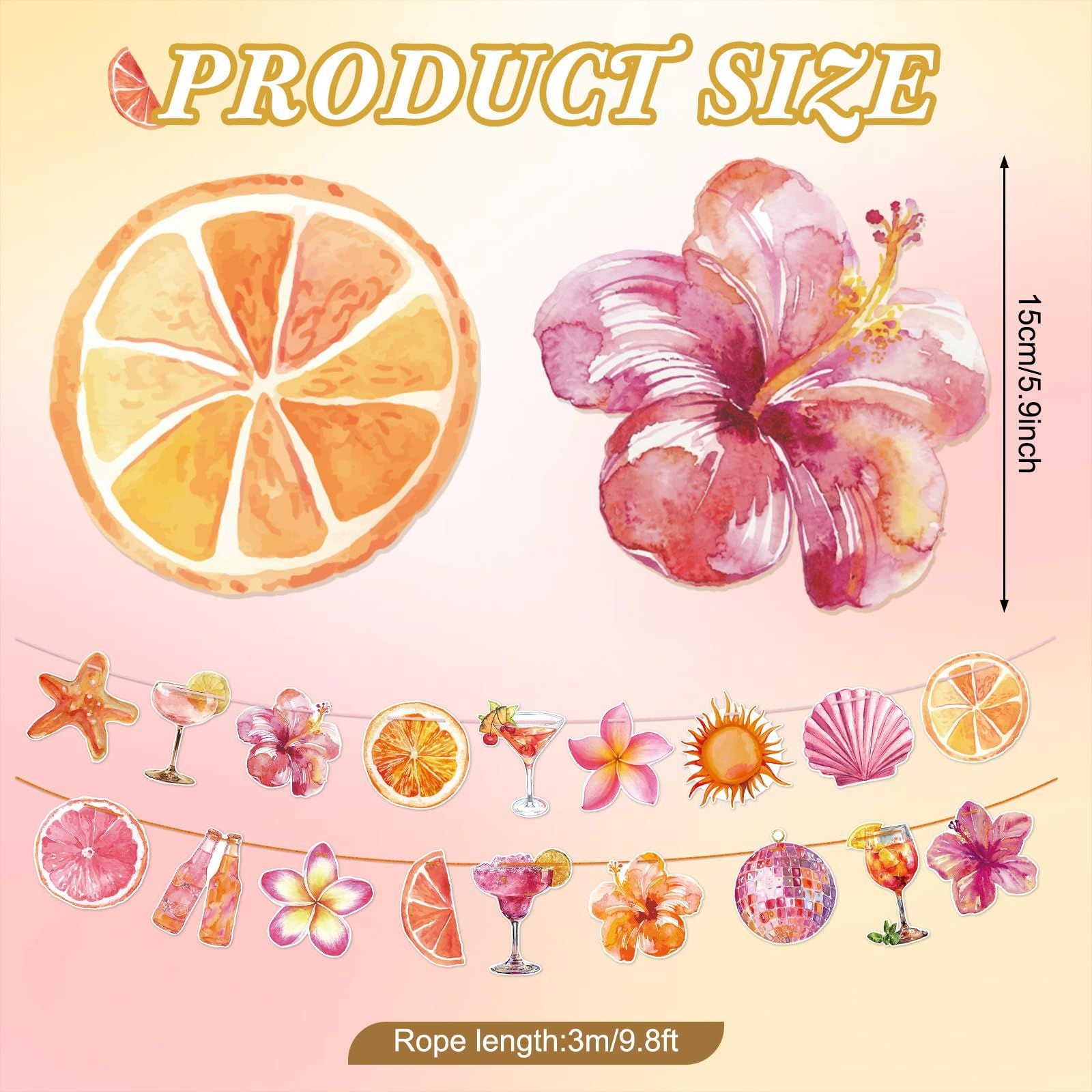 Orange Hawaiian Luau Flowers Lemon Citrus Garland Banner Tropical Aperol Spritz Cocktail Beach Bar Honeycomb ornament Decor