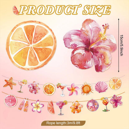 Orange Hawaiian Luau Flowers Lemon Citrus Garland Banner Tropical Aperol Spritz Cocktail Beach Bar Honeycomb ornament Decor