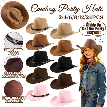 4-24Pcs Western Cowboy Hat for Men Women Adjustable Felt Cowgirl Hats Wide Brim Fedoras Hat for Adult Bachelor Party Costume