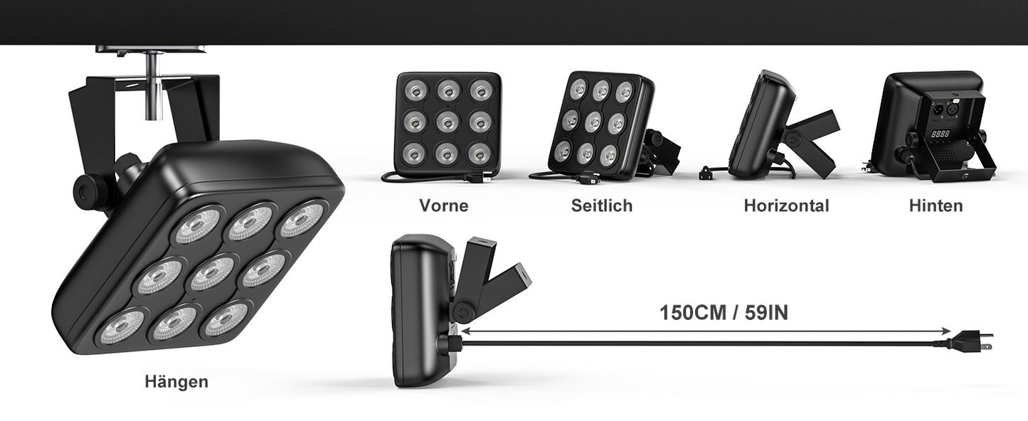 4PCS 9LEDs Par Lights RGBW Stage Lighting Effect Projector DMX512 Remote Control Square Strobe Light for Show Concert Party