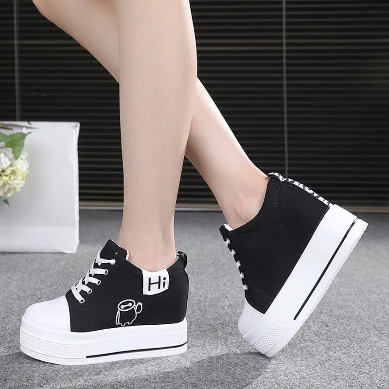 11cm New Brand Hidden Heel Platform Sneakers Women's Breathable Wedge Canvas Shoes Woman Casual Ladies Boots Zapatos De Mujer