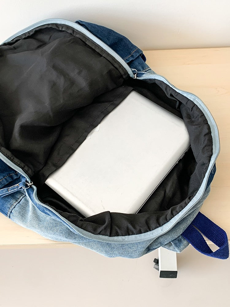 Men's and Women's Backpacks, Student Schoolbags, Large-Capacity Washed Denim Bags