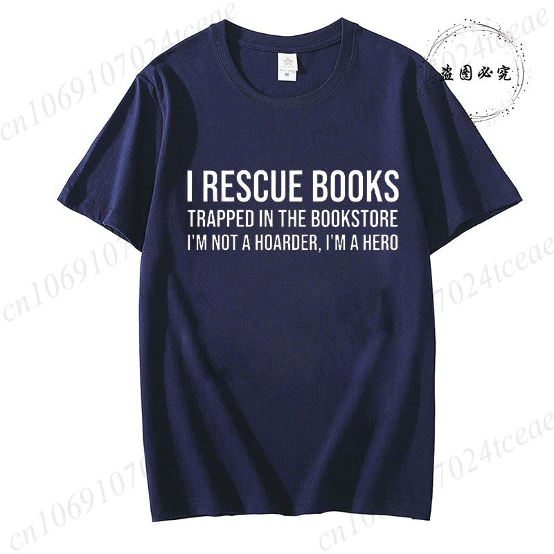 I Rescue Books Print T-Shirts Trend Women Fashion Clothing Graphic T-shirts Clothes Christmas Female Shirts Lady Casual Clothing