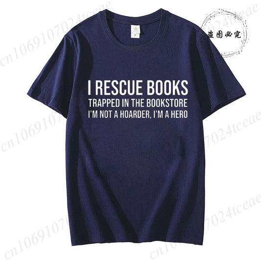I Rescue Books Print T-Shirts Trend Women Fashion Clothing Graphic T-shirts Clothes Christmas Female Shirts Lady Casual Clothing