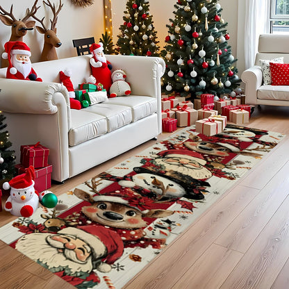 VIKAMA Christmas Reindeer and Snowman Pattern Non-Slip Living Room, Hallway, and Kitchen Runner Decorative Rug Home Decor