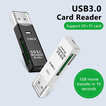 Leitor de cartão 2 em 1 USB 3.0 Leitor de cartão Micro TF SD Adaptador USB Leitor de cartão de alta velocidade Cartão de memória TF para acessórios de PC portátil