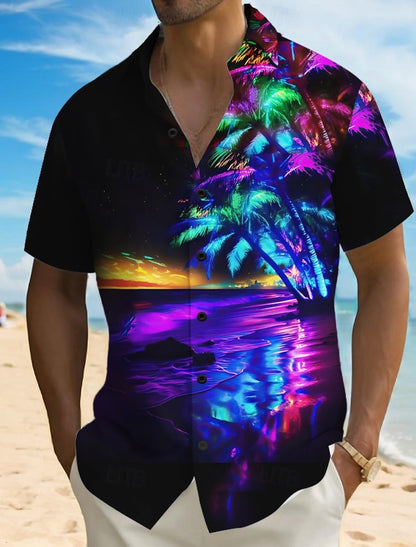 Fashion Men's Hawaiian Shirt 3D Printed Landscape Tropical Plants Shirt  short sleeved  summer casual Aloha shirt for mens