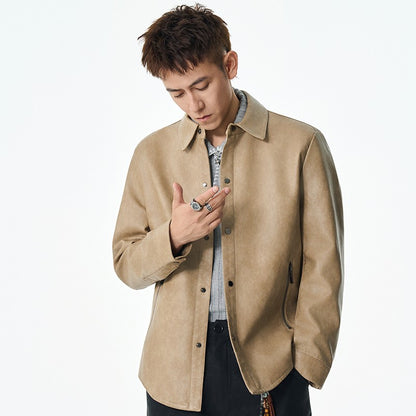 Men New Leather Jacket Men's Retro Black Classic Turn Collar Leather Jackets Trendy Cool Jacket Motorcycle Faux Leather Jacket