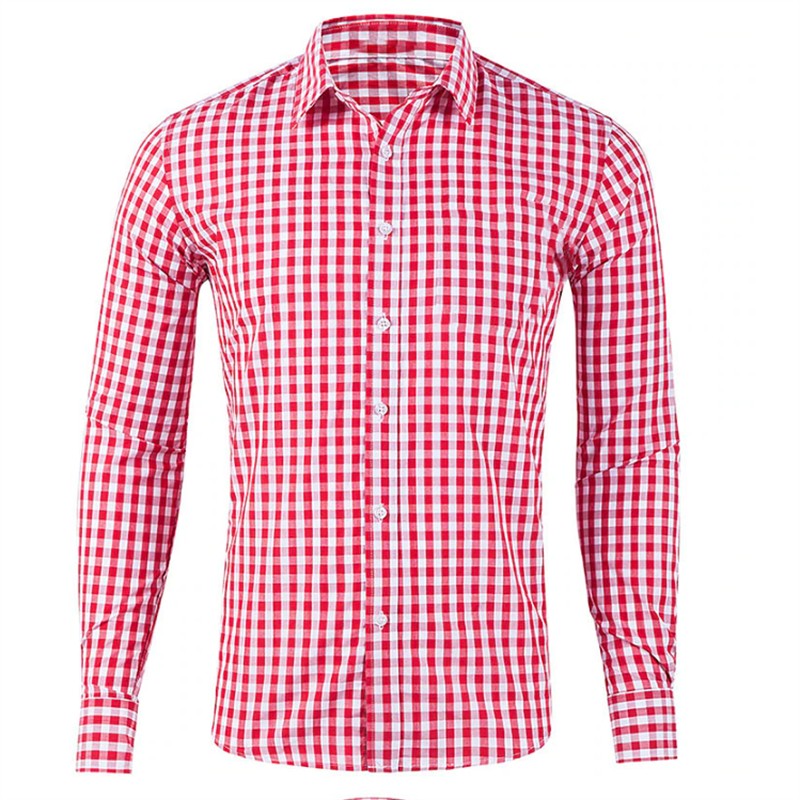 Men's shirt button-up shirt red blue long sleeve plaid/check lapel street resort printed clothing fashion casual Hawaii 5XL