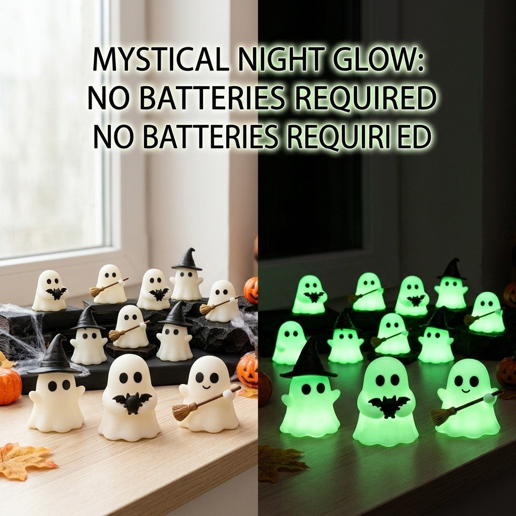 Halloween Luminous Mini Ghost Statue Soft  Glow In Dark Ornament Cute Spooky Table Decor for Baking Topper Handcraft Holiday