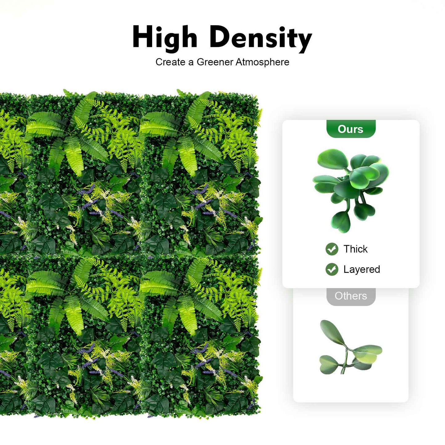 6 Pack Artificial Greenery Wall 60x40cm Faux Plant Panel for Garden Balcony Porch Wedding Party Indoor Outdoor Decoration