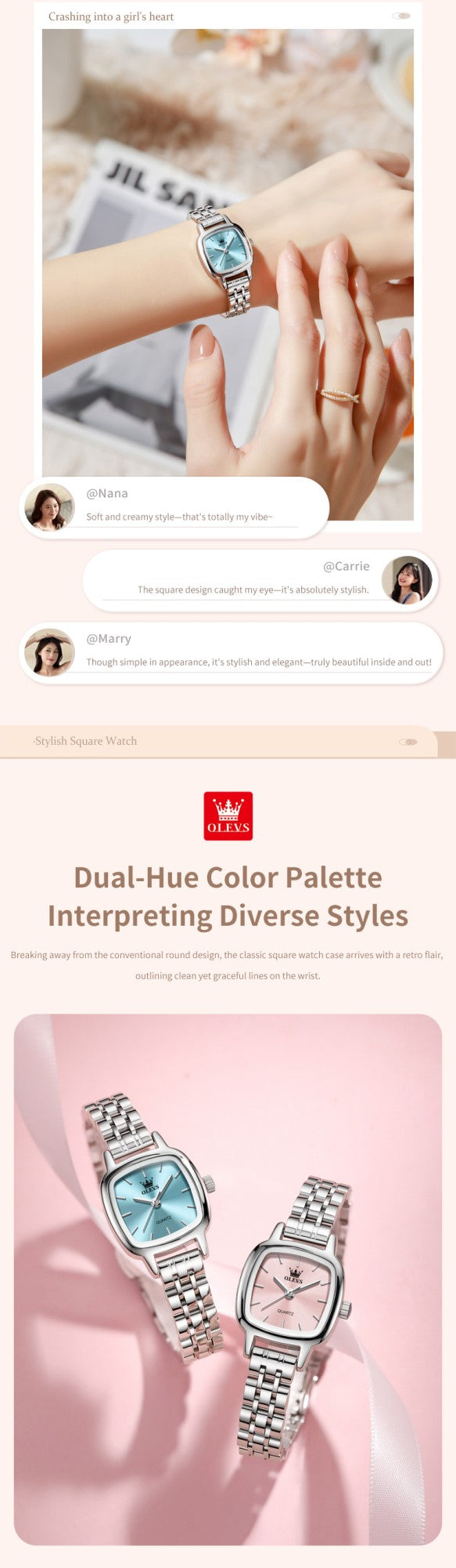 OLEVS 5675 Women Watches Elegant Ladies Square Quartz Watch Waterproof Luminous Wristwatch For Girlfriend Lovers Gift Reloj