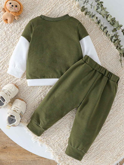 2025 Moda Infantil Todas as Estações Conjunto Duas Peças Meninos Patchwork Calças e Blusa Manga Longa Roupa com Laço para 1-3 Anos