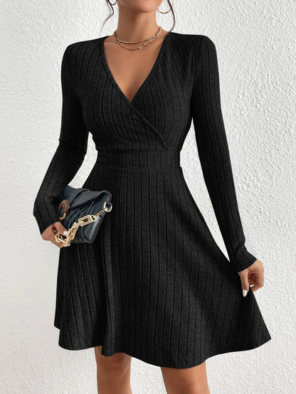 New for autumn/Winter 2024 Women Knit Slim Sexy Bodycon Dress V-Neck Long Sleeve