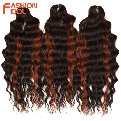 FASHION IDOL Cabelo de Crochê Torção Laranja Extensões de Cabelo Trançado de Onda Profunda Sintética Cabelo Onda de Água 24 Polegadas Fibra Resistente ao Calor