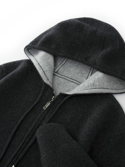 ADDONEE Men's 100% Wool Hoodie Cardigan Straights Leg Pants Set Autumn Winter Thick Cashmere Knitwear Sweater Trousers Suit