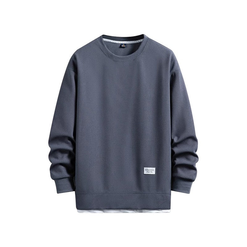 High-end Quality Waffle Fabric Round Neck T Shirts Long Sleeved 2023 Spring Autumn Casual All-match T-shirt Fashion Men Clothing