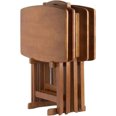 24" W x 12" D Transitional Oversized Solid Wood Snack Table Set with Storage Stand, Curved Sides, Rounded Corners, X-Frame Base