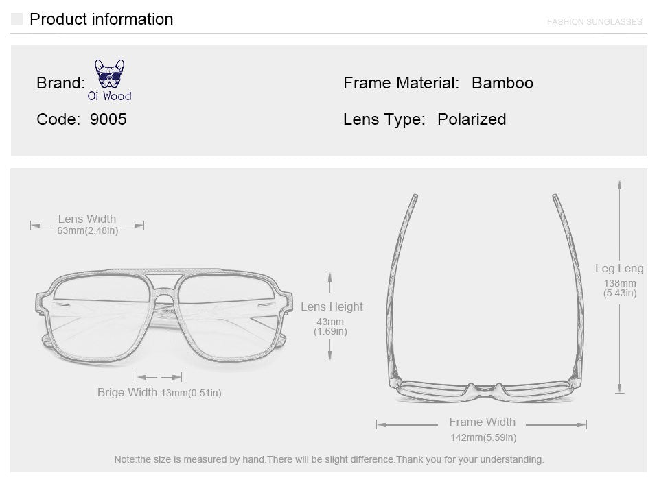 Oi Wood Sunglasses for Men Wood Sun Glasses Man Eyeglasses Polarizing Glasses UVA&B Protection Eyewear ECO-Friendly