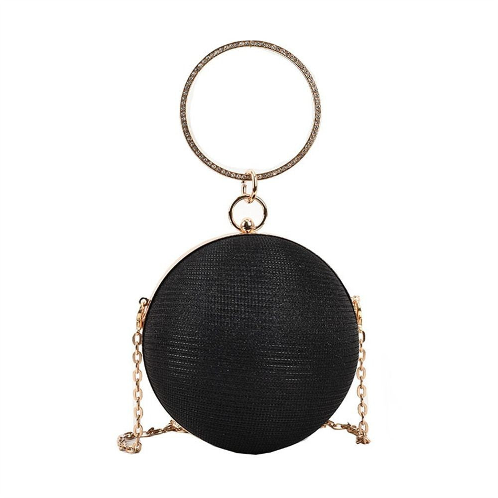 Fashion Circular Evening Bag Luxury Wedding Party Shoulder Bags Elegant Rhinestone Decorative Chain Banquet Clutch Handbags