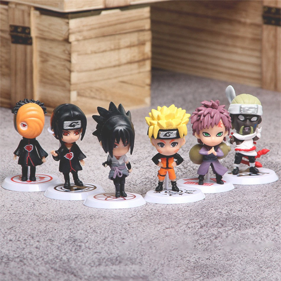 6 Unidades/Lote Versão Q NARUTO Sasuke Gaara Uchiha Madara Boneco 7-8cm 2 Estilos Base de Personalidade Mini Estatuetas Decoração Boneca Presentes