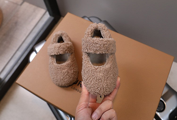 Children Fur Shoes 2024 Winter Kids Warm Plush Shoes For Girl Flat Loafers Moccasins Girls Casual Shoes Khaki, Beige