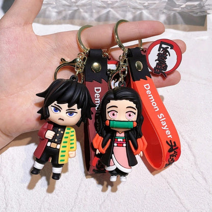 Demon Slayer keychains, anime doll car and motorcycle keychain accessories, cute character bag pendants, cartoon couple pendants