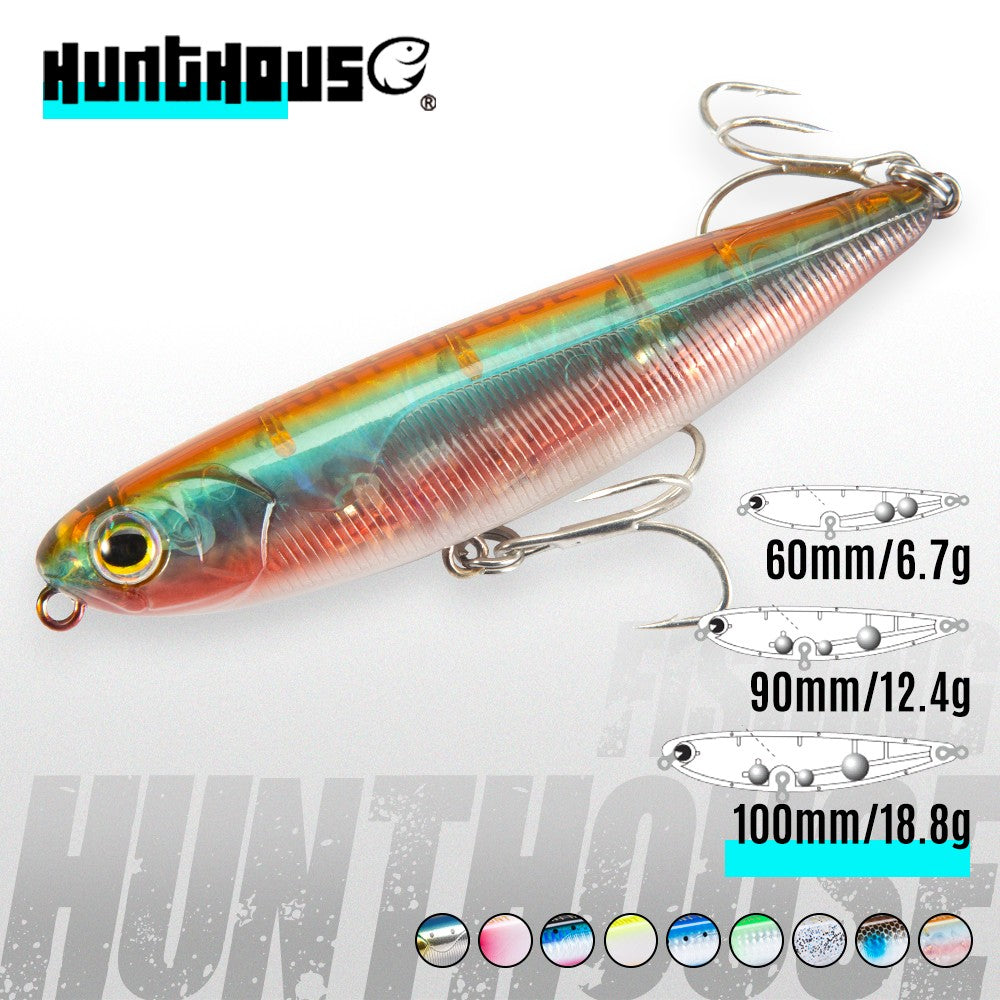 Isca Artificial Hunthouse Topwater Pencil 60/90/100mm 6.4/12.4/18.8g Flutuante de Superfície Iscas Top Water para Robalo e Lúcio