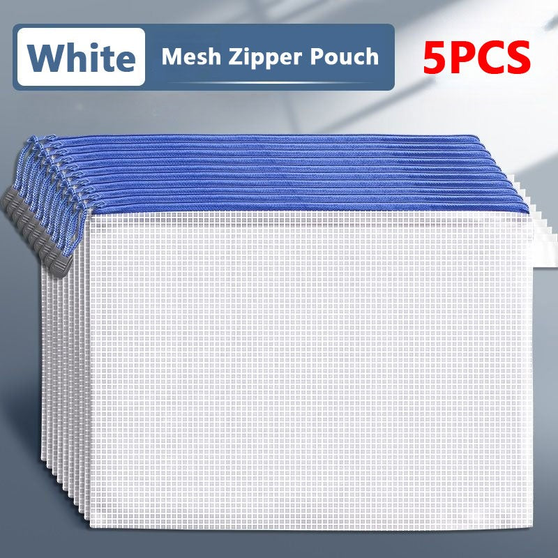 5PCS Stationery Storage Folder File Mesh Zipper Pouch A3 A4 A5 A6 B4 B5 Document Bag Zip File Folder School Office Supplies