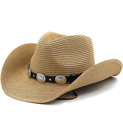 Chapéu de Cowboy Ocidental de Palha Oco para Homens e Mulheres Verão 2023 Chapéu de Sol Elegante Punk Sombrero Hombre Cowgirl Outdoor Jazz Beach