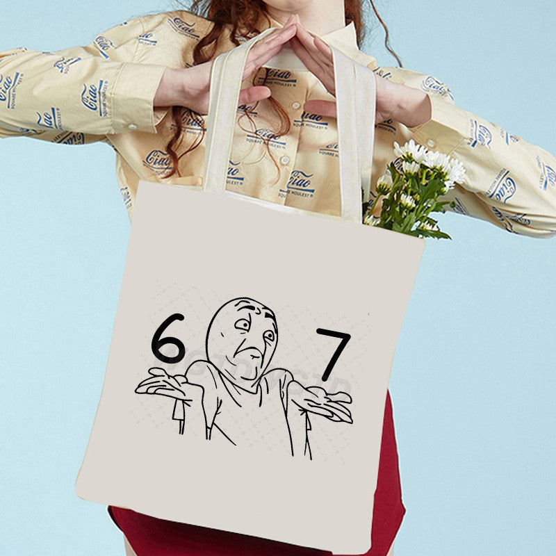 Fashion Six Seven Canvas Tote Bag Reusable Meme 67 Trend Men Women Portable Shoulder Tote Outdoor Large Capacity Beach Handbag
