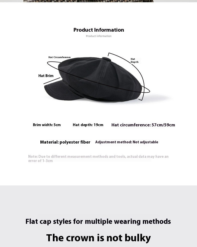 Beret Men's Fashion Spring and Summer Versatile Newsboy Cap Painter's Cap British Vintage Hat Octagonal Cap for Men and Women