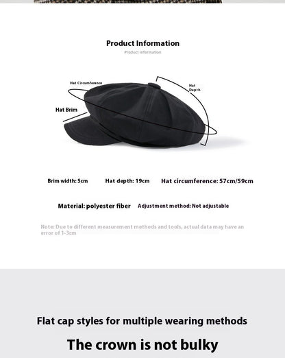 Beret Men's Fashion Spring and Summer Versatile Newsboy Cap Painter's Cap British Vintage Hat Octagonal Cap for Men and Women