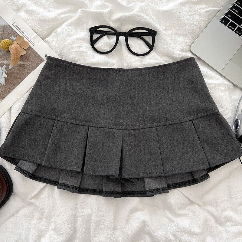 Low Waist Mini Skirt Y2K Black Low Rise Pleated Skort with Bulit-in Shorts Micro Miniskirt Women Teenage Girls Sweet Outfit