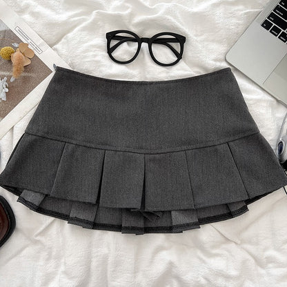 Low Waist Mini Skirt Y2K Black Low Rise Pleated Skort with Bulit-in Shorts Micro Miniskirt Women Teenage Girls Sweet Outfit