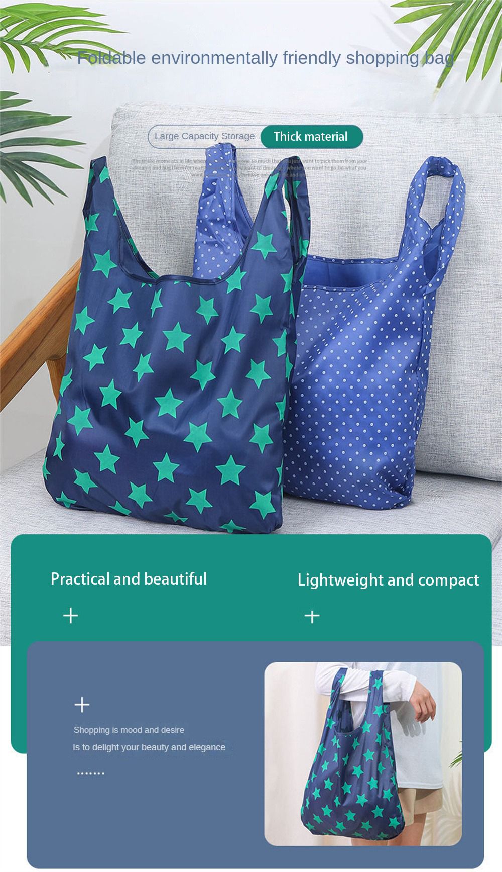 Reusable Foldable Supermarket Shop Large Folding Shopping Bag Easy to Carry Eco-friendly Big Capacity Eco Storage Handbag