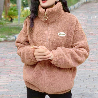 Fleece Fluffy Jacket Streetwear Harajuku Zipper Coat Woman Lightweight Jacket Autumn Winter Plush Warm Jacket Splice Coat