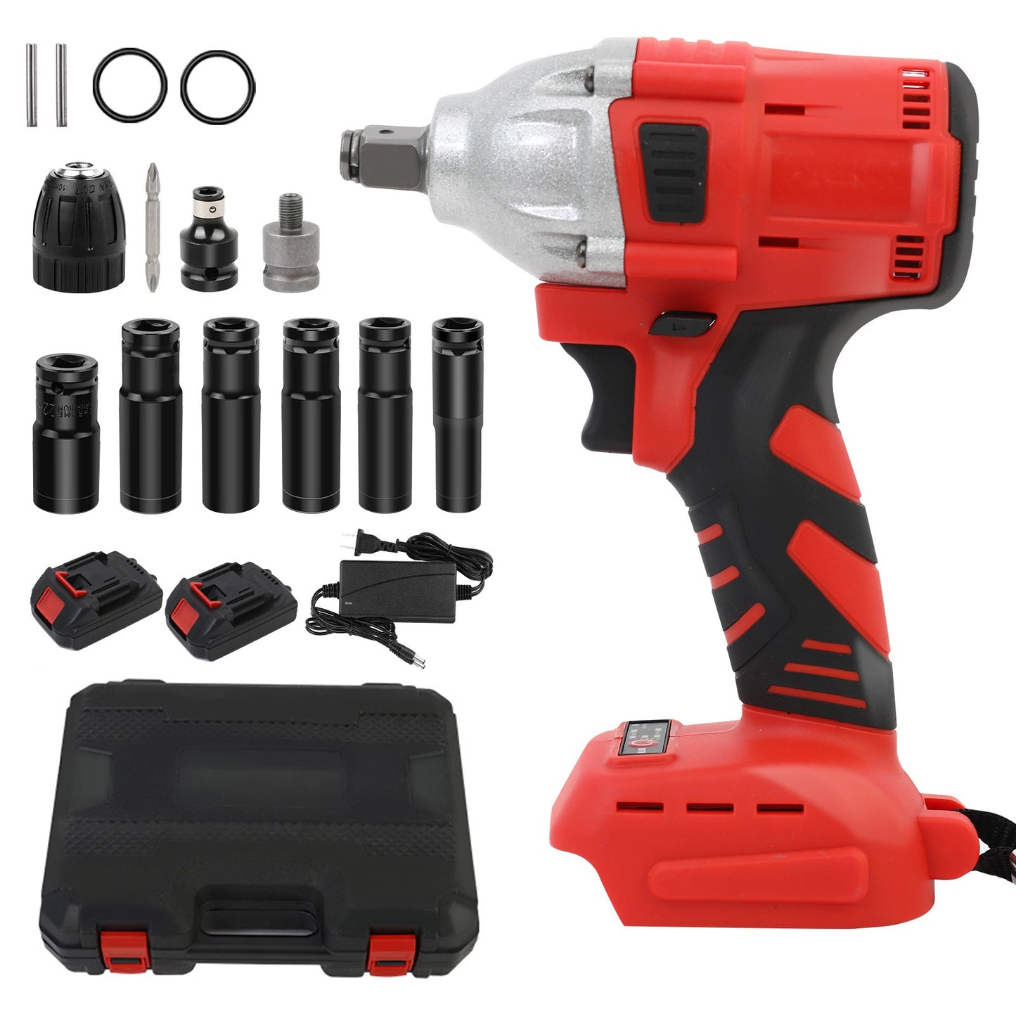 Chave de Impacto Sem Fio 1000 N.m (740 ft-lbs) Brushless Elétrica de Alto Torque com Baterias de 1500 mAh 20 V Carregador Rápido para Carro e Caminhão