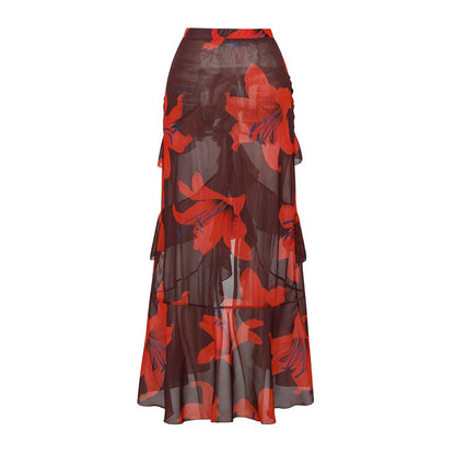 Women Sexy Bikini Set Swimsuit Lily Contrast Print Fabric Patchwork Skirt Push Up Swimsuit Biquini Bodysuit Bathing Suits