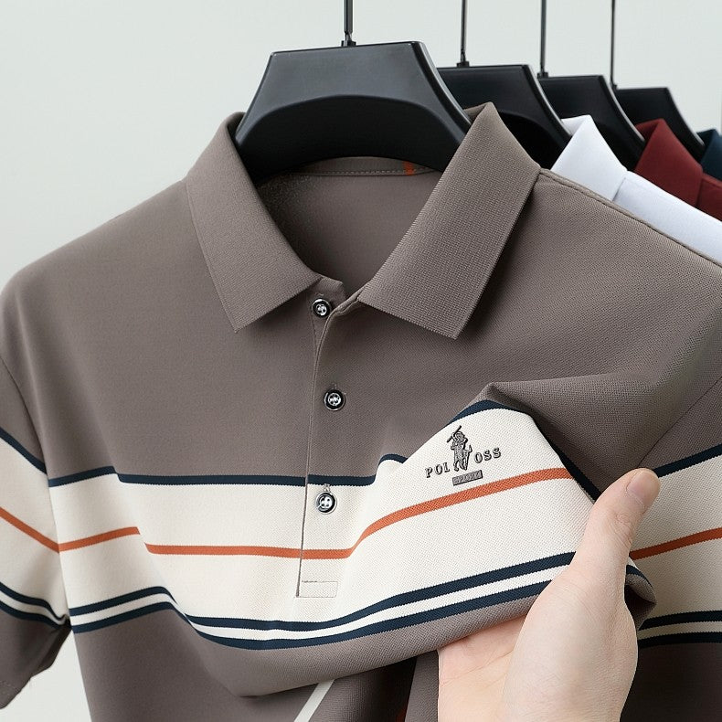Luxury men's short sleeved polo shirt summer fashion hot selling striped top badge original design golf casual business T-shirt