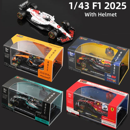 Bburago 1:43 Modelo F1 Com Capacete 2025 Liga Miniatura Diecast Carro de Corrida Fórmula Brinquedo MCL39 W16 SF25 RB21