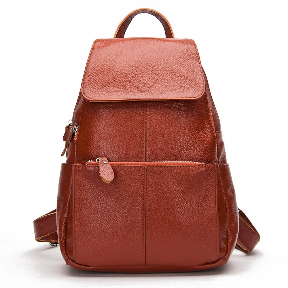 Zency Mochila Feminina Elegante Preta Branca Couro Genuíno Qualidade A++ Antifurto Grande Capacidade Mochila de Viagem Designer