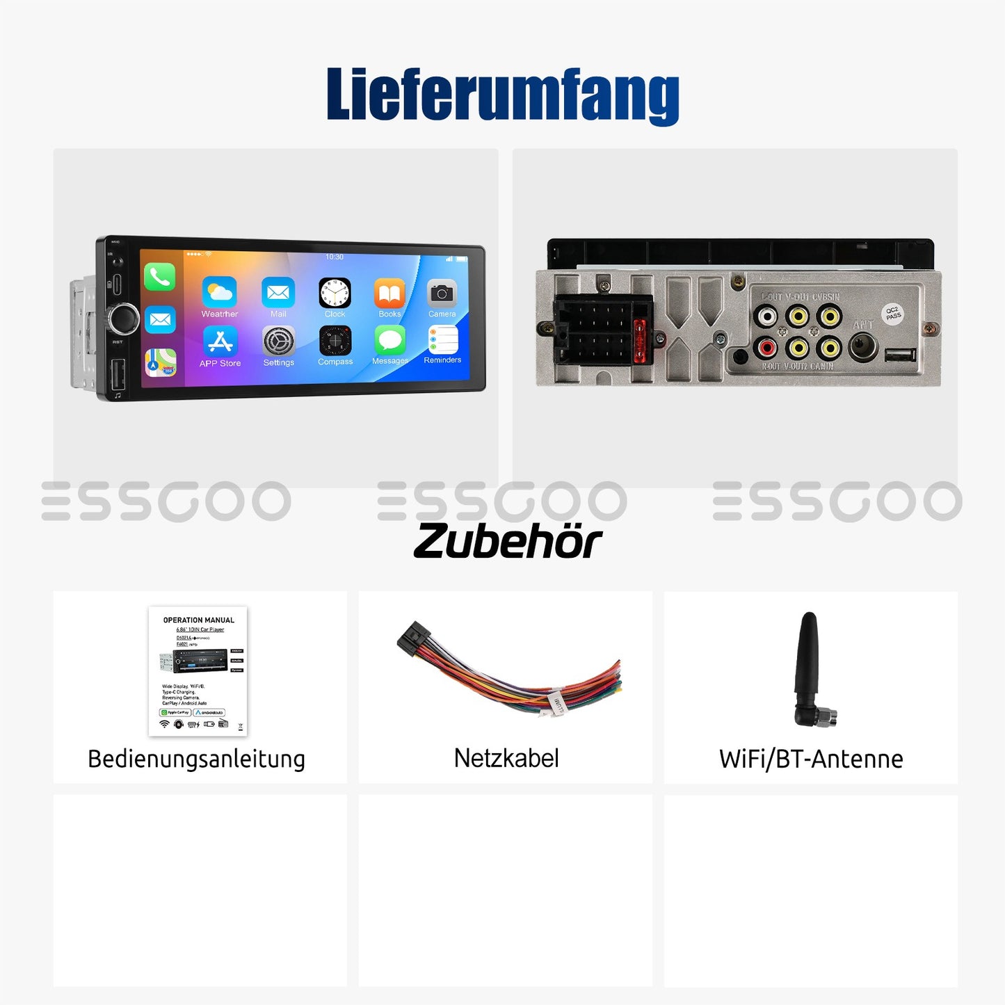 ESSGOO 1Din IPS 6.86 Inch Wireless Carplay Android Auto Car Radio Multimedia Video MP5 Player Touch Screen Universal Stere
