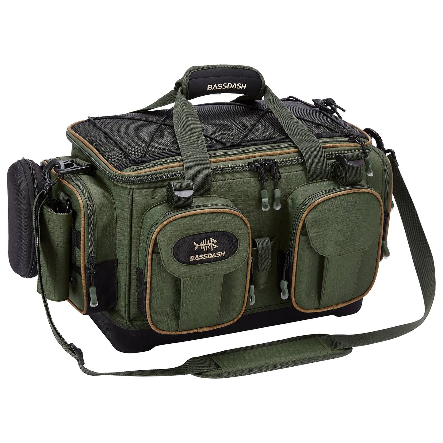 BASSDASH Fishing Tackle Shoulder Bag Resistente à Água, Leve, para Armazenamento de Equipamentos, com Base Rígida Moldada e Capa de Chuva