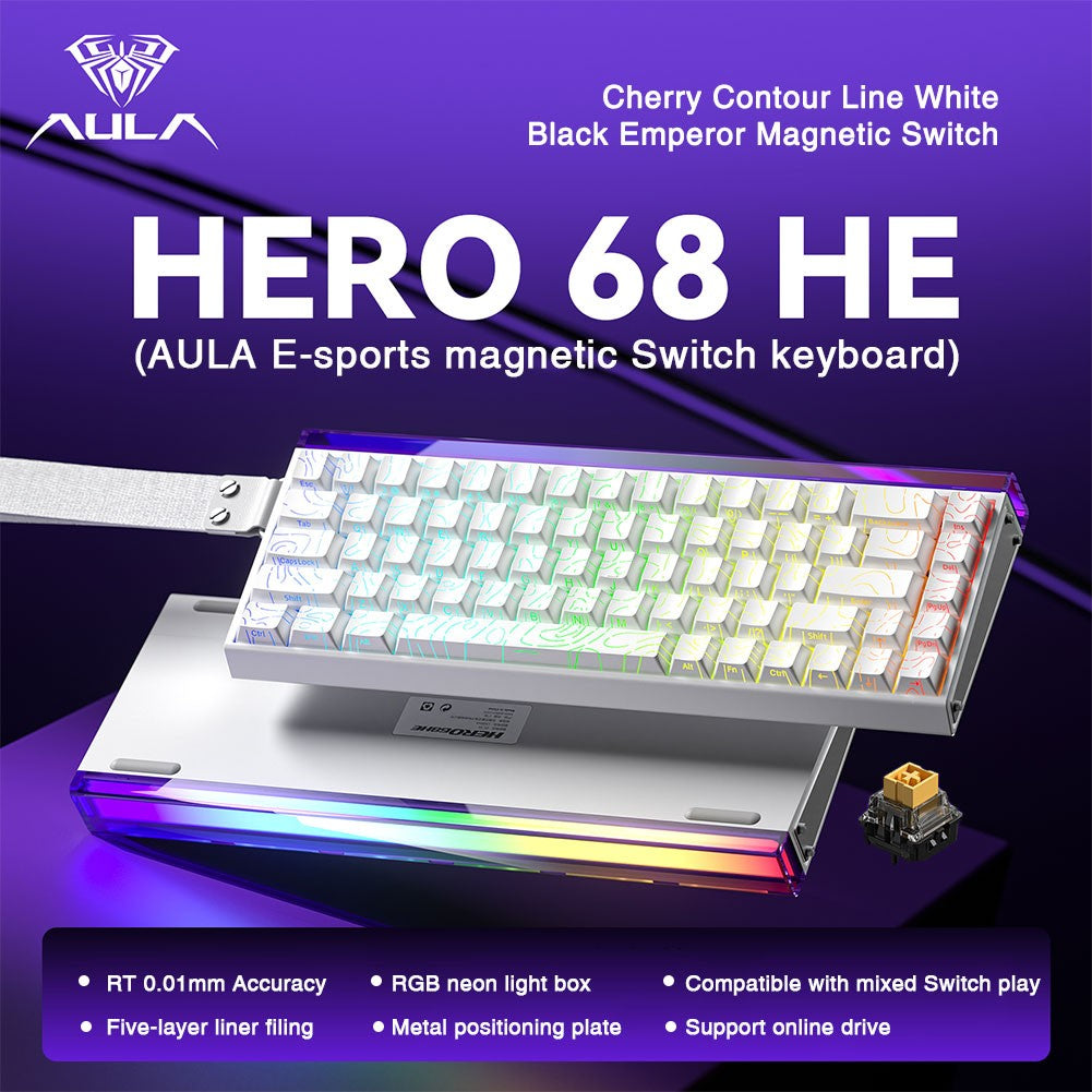 Teclado AULA HERO 68HE com Switch Magnético, Rapid Trigger, 8K de Retorno, Teclado Gamer de Esports, RGB com Fio
