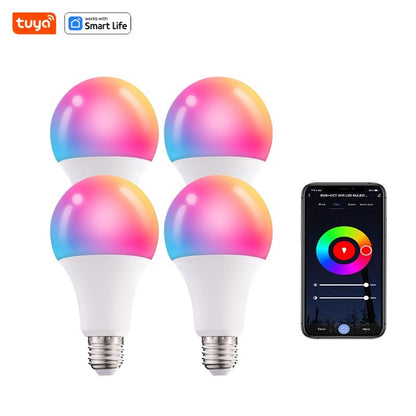 Bluetooth Remote Control LED Night Light Bulb E27 RGB 220V 15W Dimmable LED Lamp For Bedroom Decor Work With Tuya Smart Life APP
