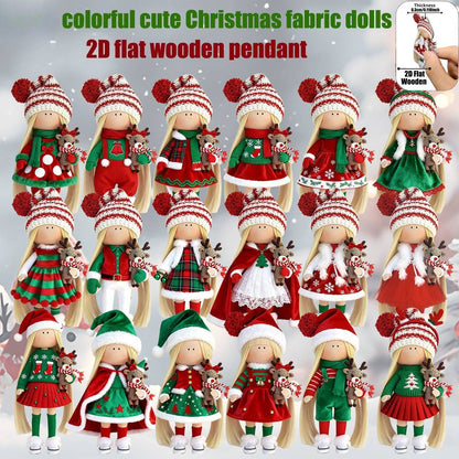 12Pcs Classic Long-haired Christmas Doll Design High-quality 2D Flat Wooden Pendant Christmas Doll Decoration for Christmas
